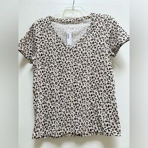 J Crew Vintage Cotton V-Neck T-Shirt in Leopard Print